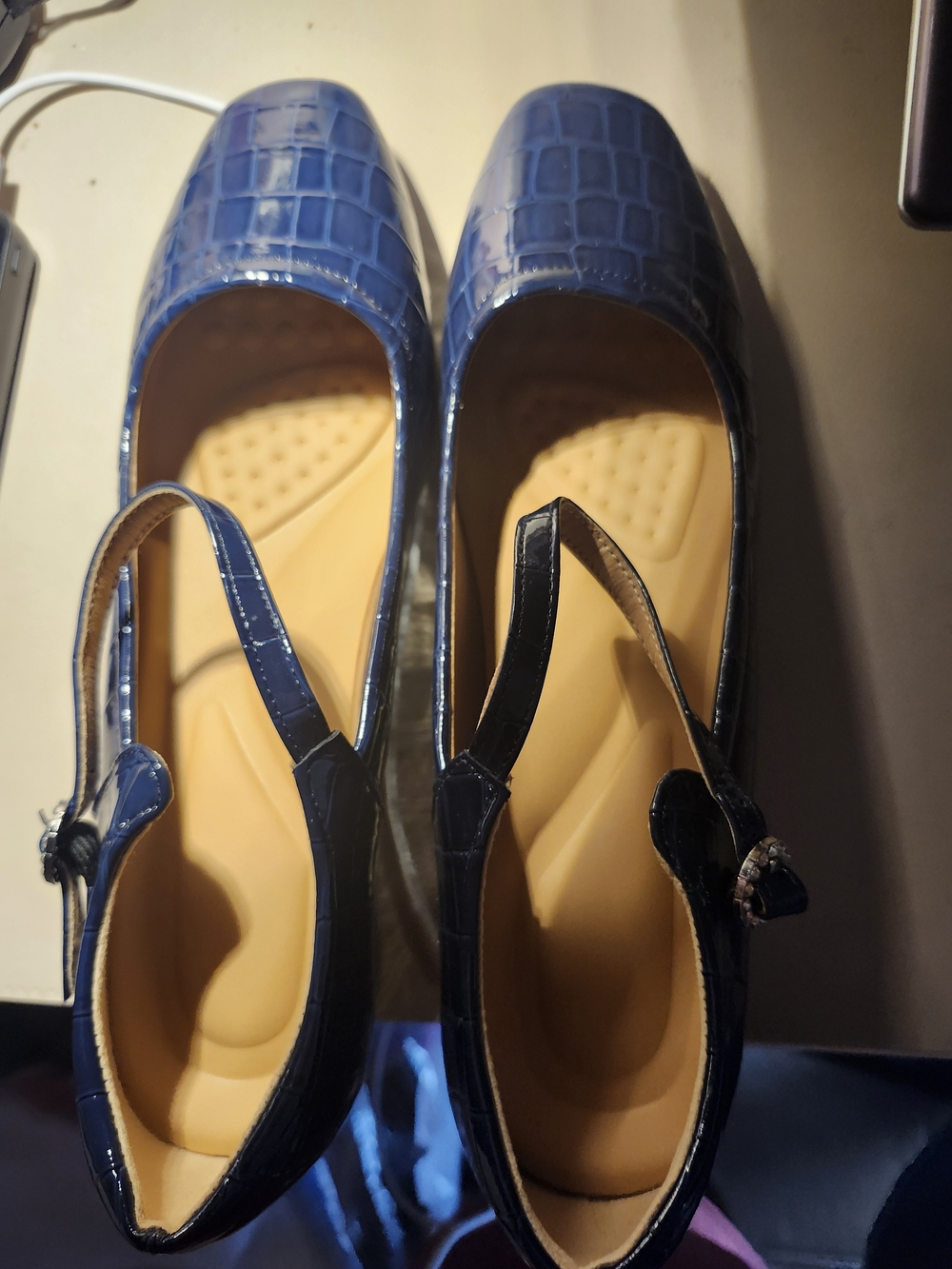 Blue Women's Mary Jane Classic Croc Embossed Style Shoes 44 11